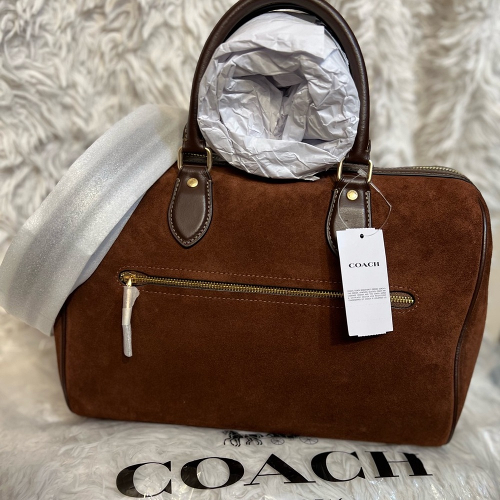 🤎🤎COACH Authentic Rowan Large Vintage Brown Suede Satchel Bag🤎🤎NWT - Picture 10 of 17